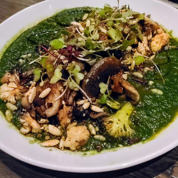 Wild mushroom gumbo z’herbes with spring greens, brassica and puffed rice. We hope this dish stays on the menu all the time. It is the perfect vegetarian option for traditional gumbo made with sausage, chicken and seafood. The bowl of gumbo was generous.