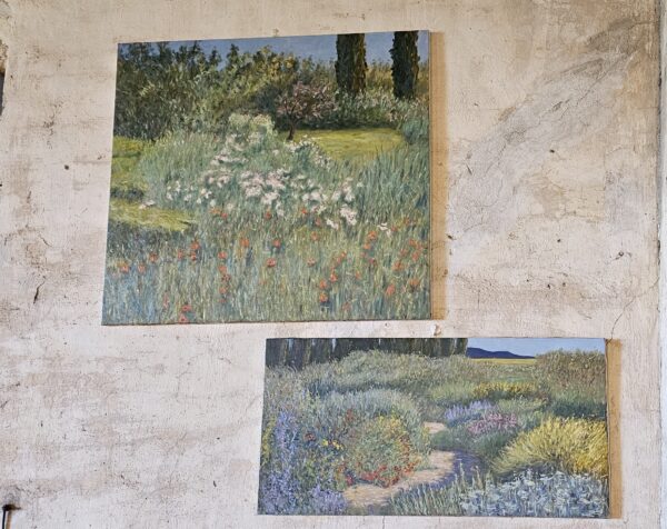 Landscape paintings in Fattoria La Torre's Wine Boutique