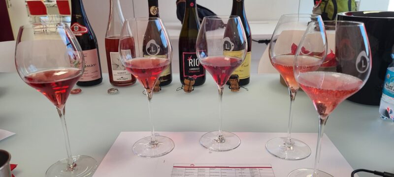 A tasting flight of Lambrusco di Sorbara