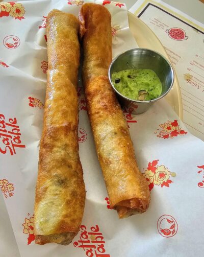Mushroom cigars with green goddess dressing; a phyllo style crust encased a melange of mushrooms and cheese