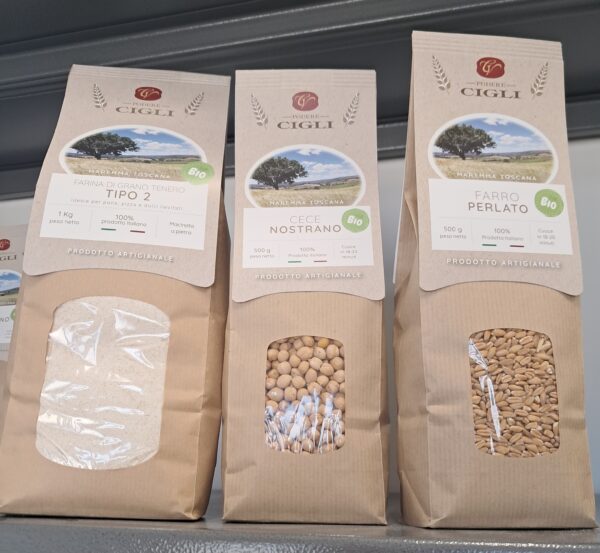 Cigli also grows heirloom wheat to produce ancient grains pastas in their on-site “pastificio” which the family sells in their visitor center, and locally to stores and nearby restaurants. 