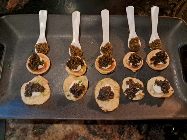 Caviar presentation at Six Twists Champagne and Sparkling Wine Bar