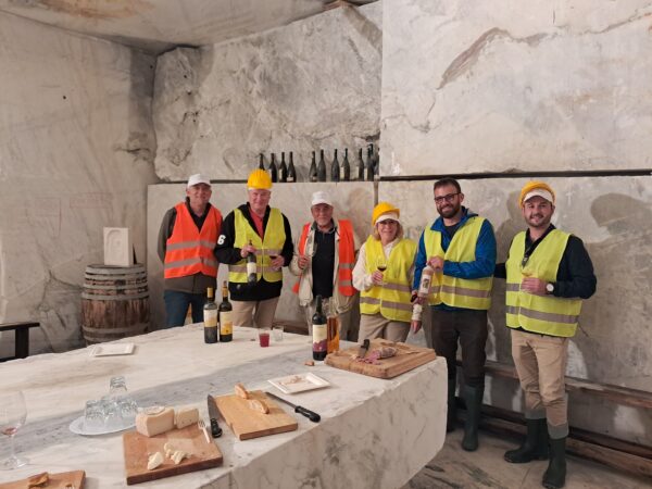 Tasting wines in the marble quarry