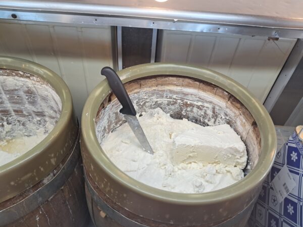 Barrel aged Feta cheese at Kostarelos
