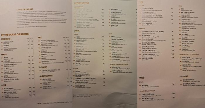 The Warbler introductory wine list (Melanie’s photos)